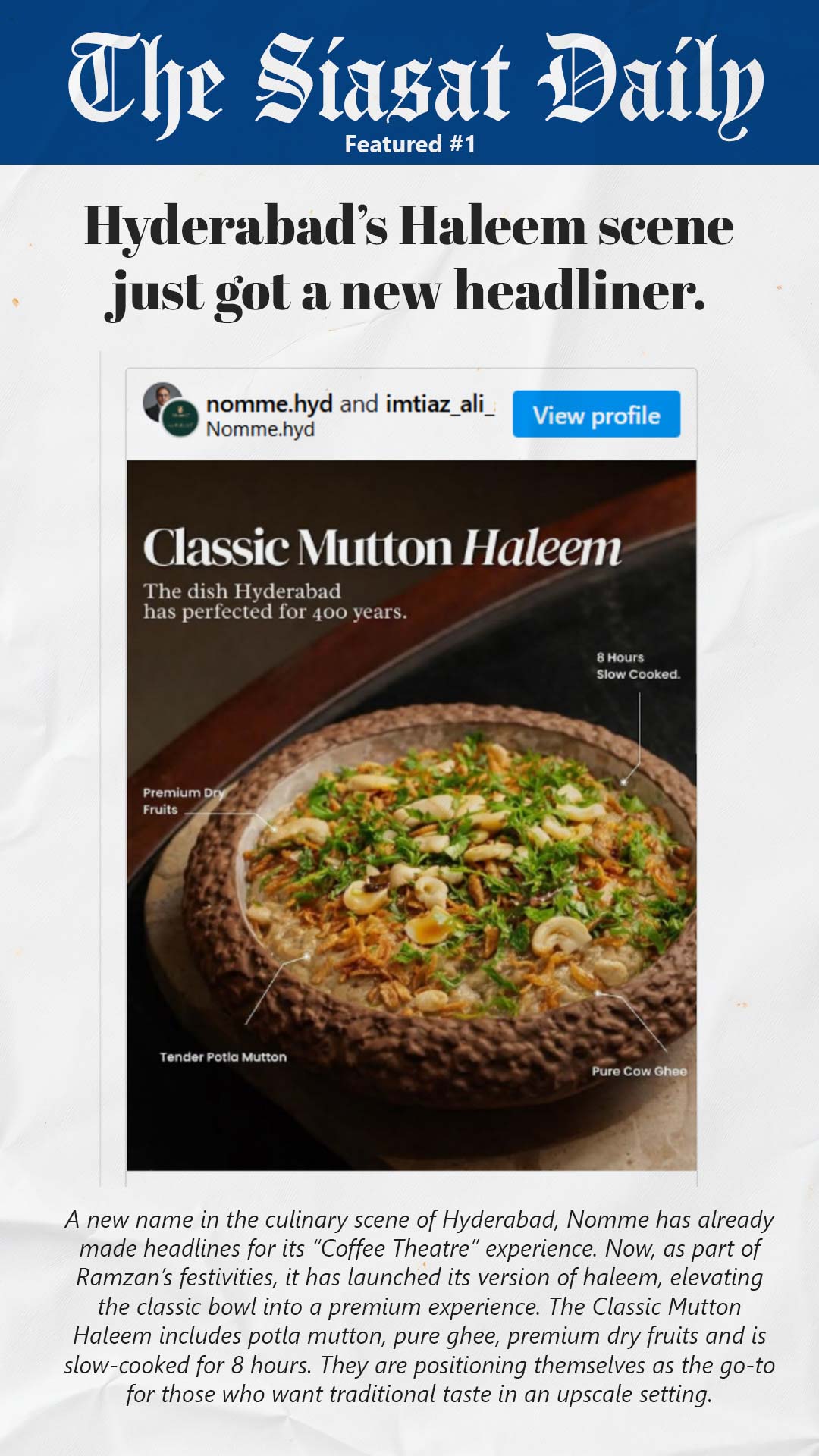 Nomme Kitchen & Coffee Theatre Instagram design by Himanshu Narwaria