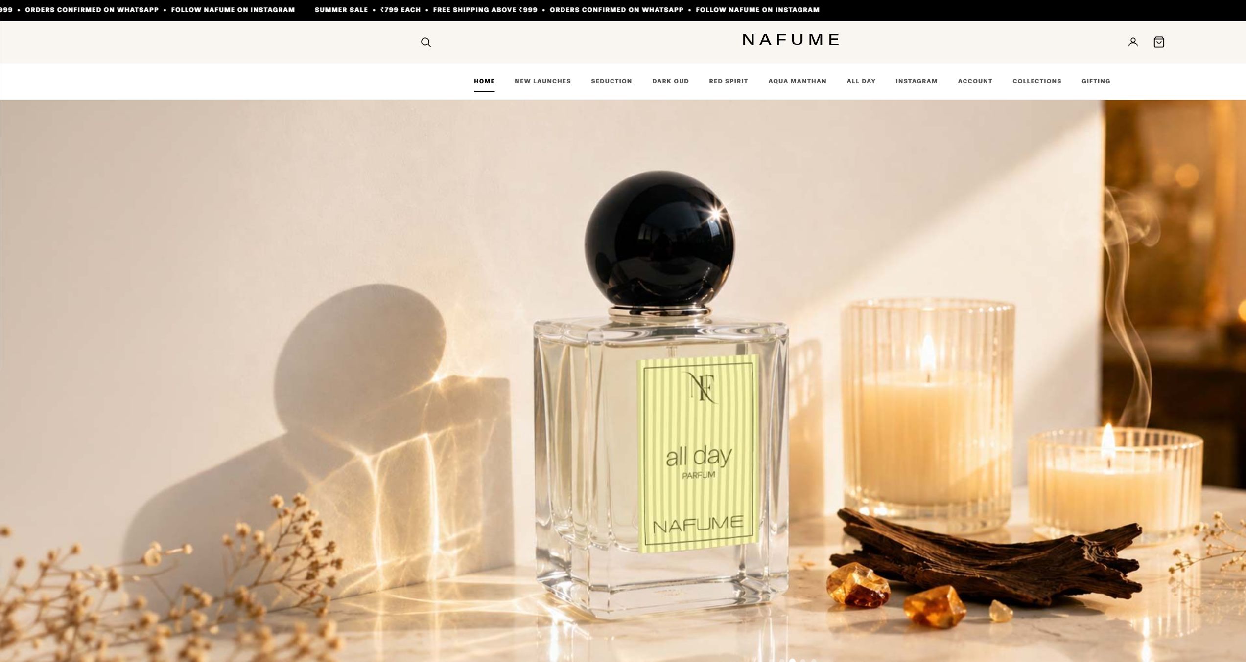 NAFUME website — premium perfume e-commerce homepage